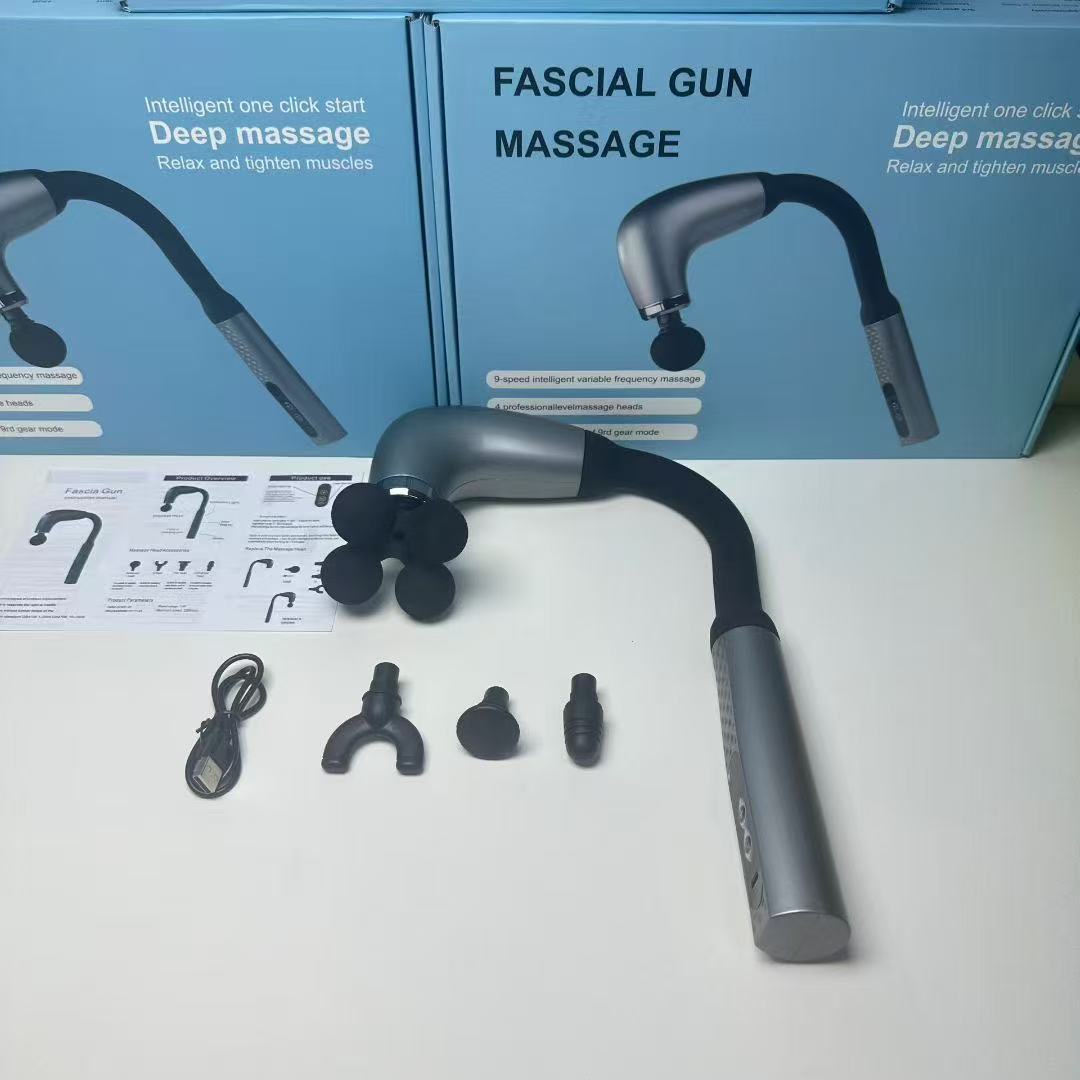 U-shaped curved hook fascia gun electric massage silent muscle relaxation fitness lengthened back beating LCD multi-gear wholesale
