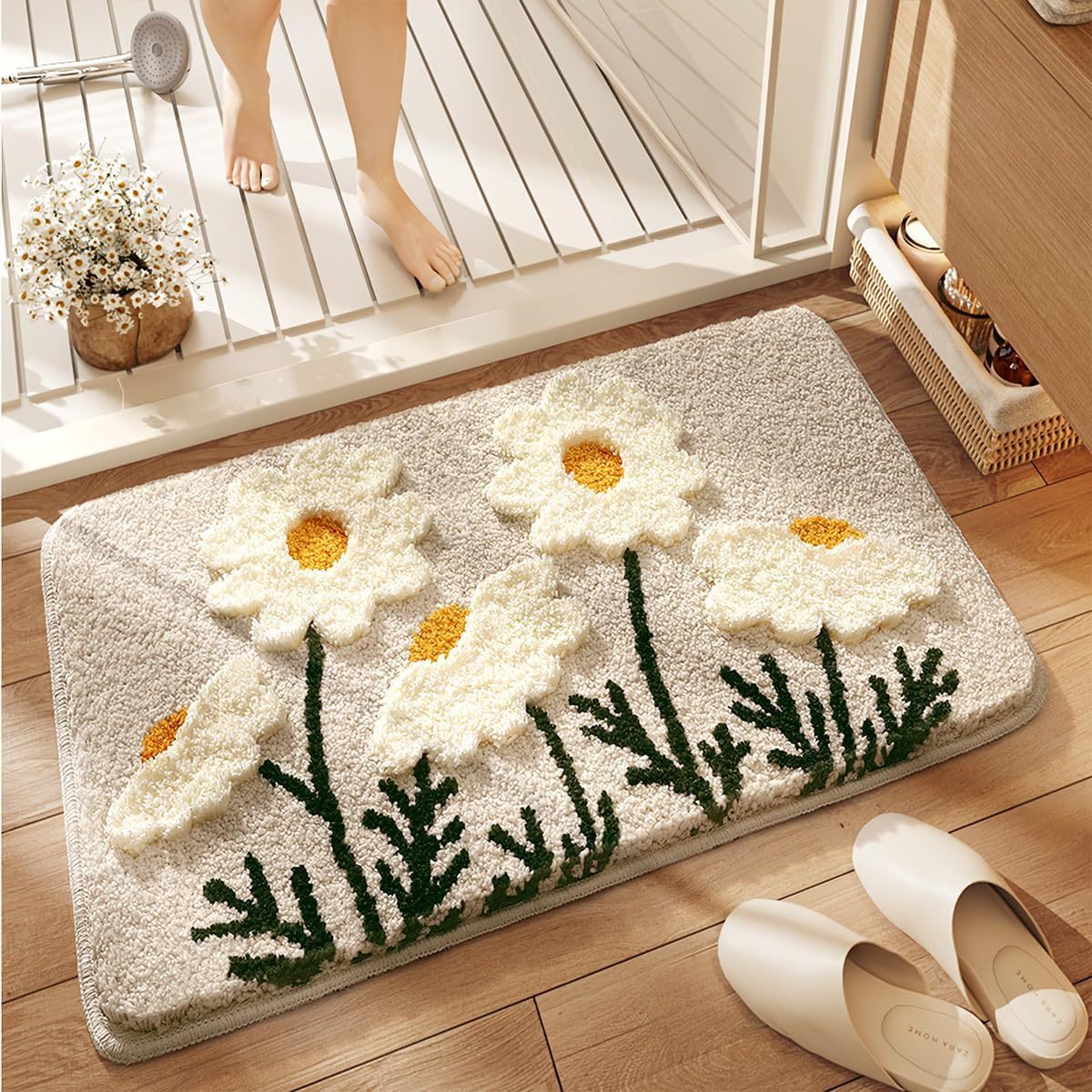 Small fresh new imitation cashmere flower porch toilet bathroom bathroom water absorption non-slip quick drying home foot cushion