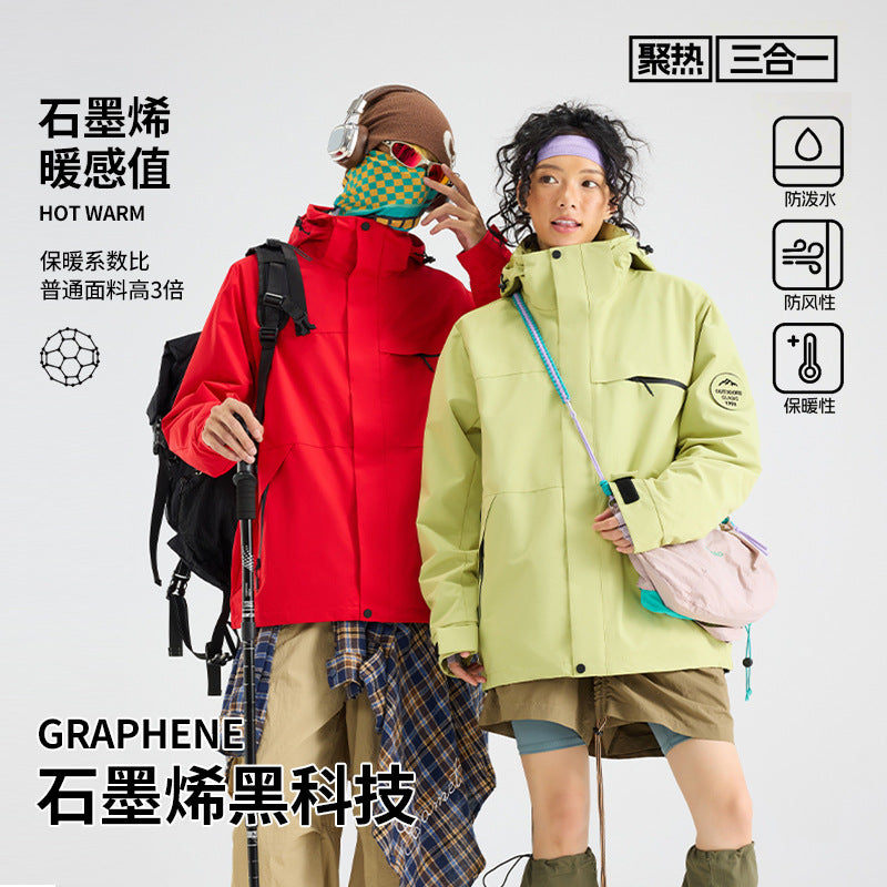 OOTD outdoor Luo Tuo, the same jacket, women's mountaineering suit, fleece liner, windproof and waterproof three-in-one jacket customization