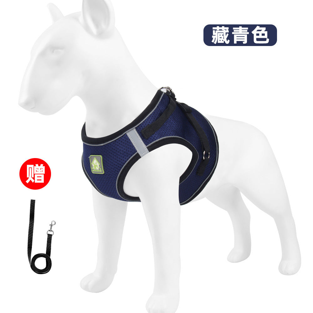 Summer dog reflective adjustable leash vest breathable chest strap small dog leash dog leash pet supplies