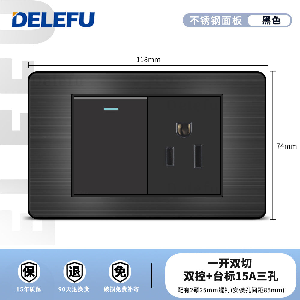 One piece of hair generation black plug stainless steel American standard type-C fast charging socket table standard switch usb into the wall type