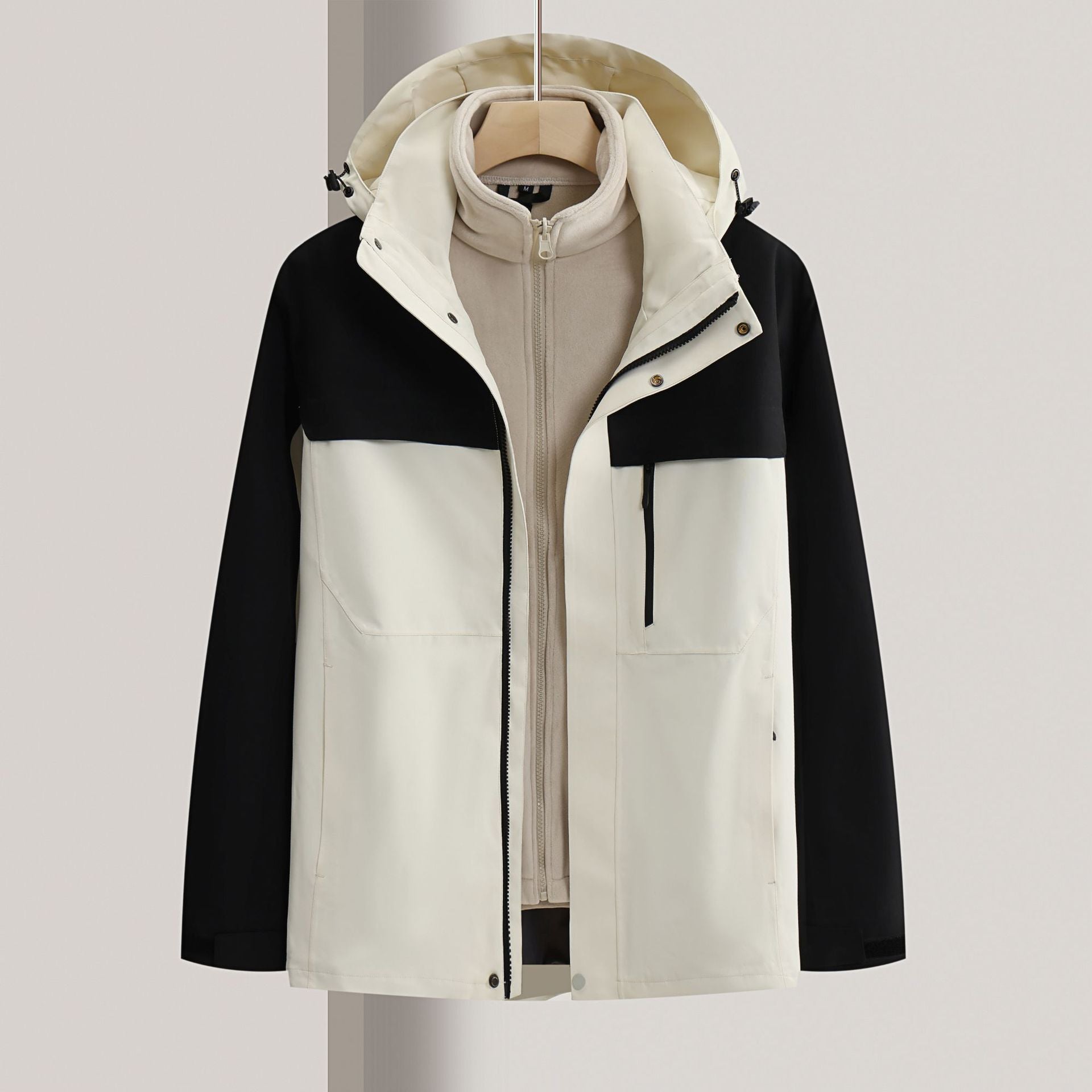 Waterproof windbreaker jacket men's hooded hard shell sports jacket national standard tooling outdoor three-in-one jacket customization