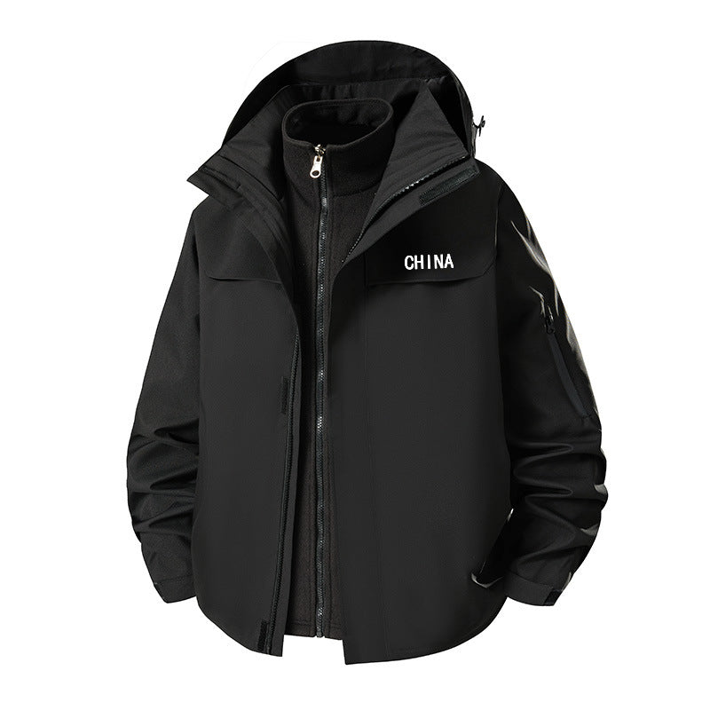 Support printing logo three-in-one jacket for men and women, outdoor windproof and warm travel jacket tooling in winter
