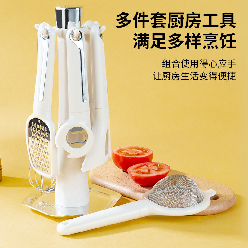 Kitchen Helper Set Household Multifunctional Gadgets Storage Rack Shaved Wire Egg Beater Bottle Opener Filter