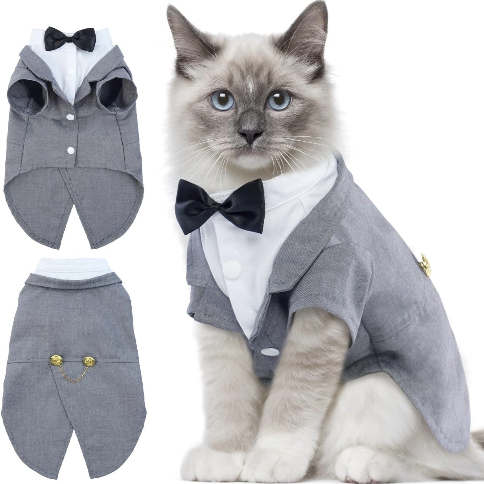 Pet cat fashion tuxedo suit holiday kitten shirt clothes wedding dress with bow tie cat dress