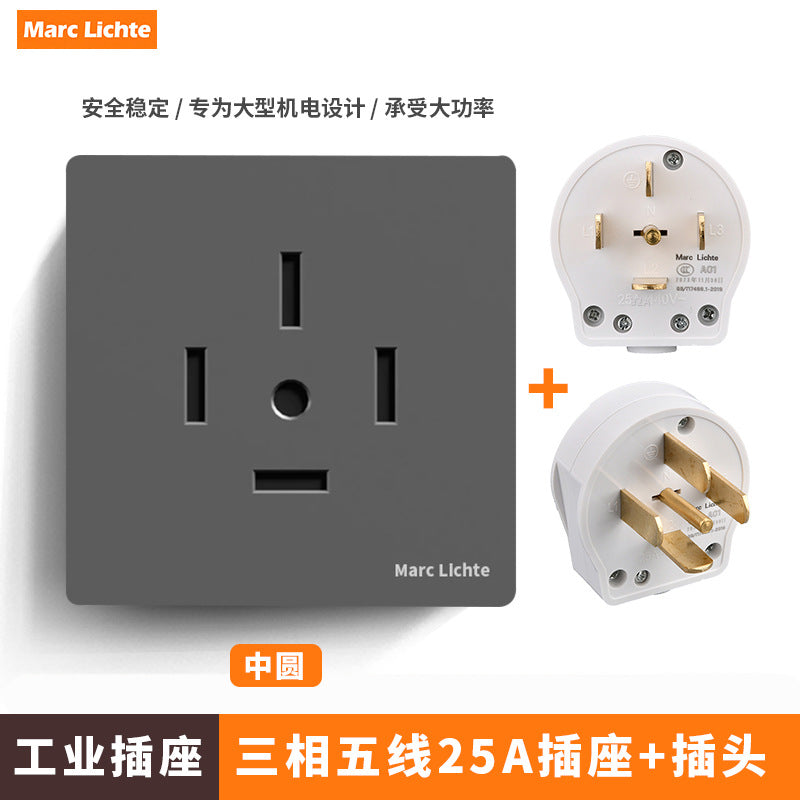 380V three-phase five-wire five-hole industrial plug 16A/25A wall socket 5-core air conditioner high-power 86 type 440v
