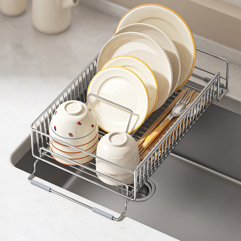 Stainless steel kitchen dish dish drain rack retractable large sink storage single pool drain basket storage rack