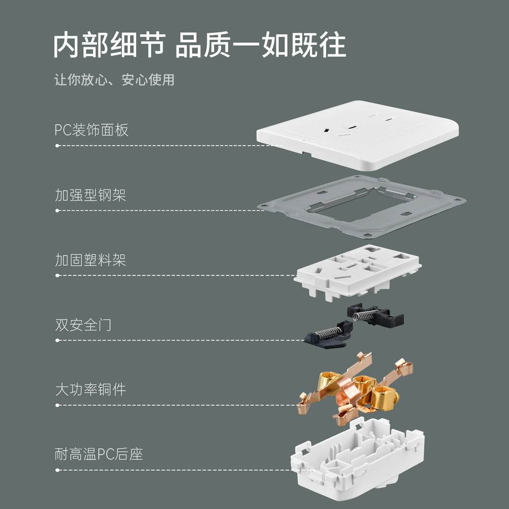 86 Concealed household plug, one open five-hole porous switch socket panel project classic vision white