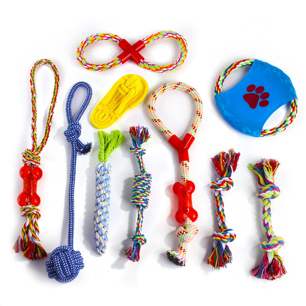 Wholesale pet cotton rope toy set, tooth grinding supplies, colored hemp rope, color matching rope knot dog and cat bite-resistant toys