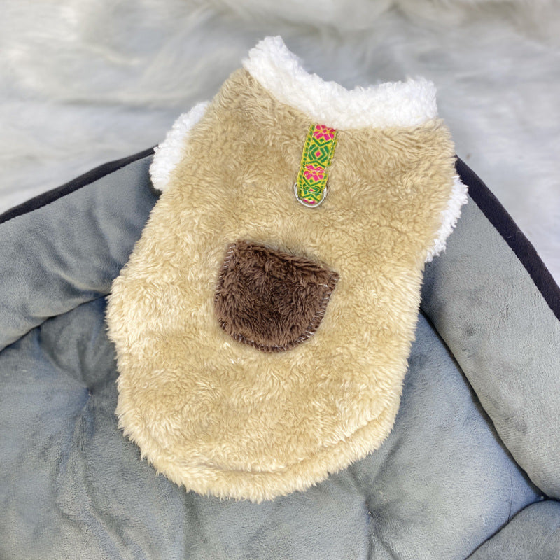 Ultra small dog cat clothes autumn and winter plush four-legged small size puppy teacup dog belt traction thickened warm