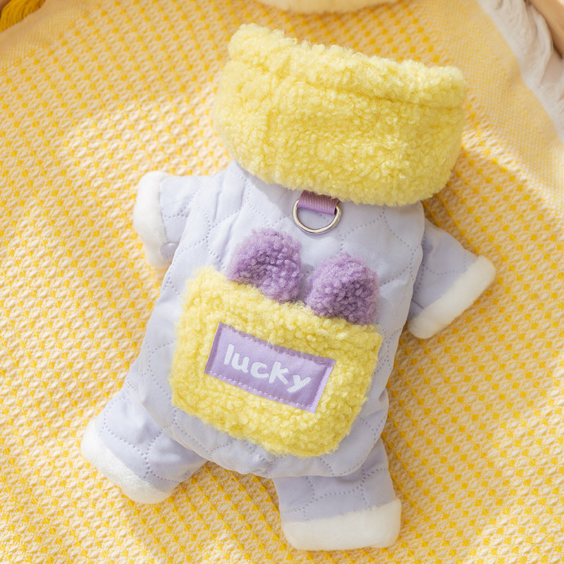 Autumn and winter dog clothes thickened warm quilting cotton pockets traction cat pet than bear four-legged cotton-padded dog clothes