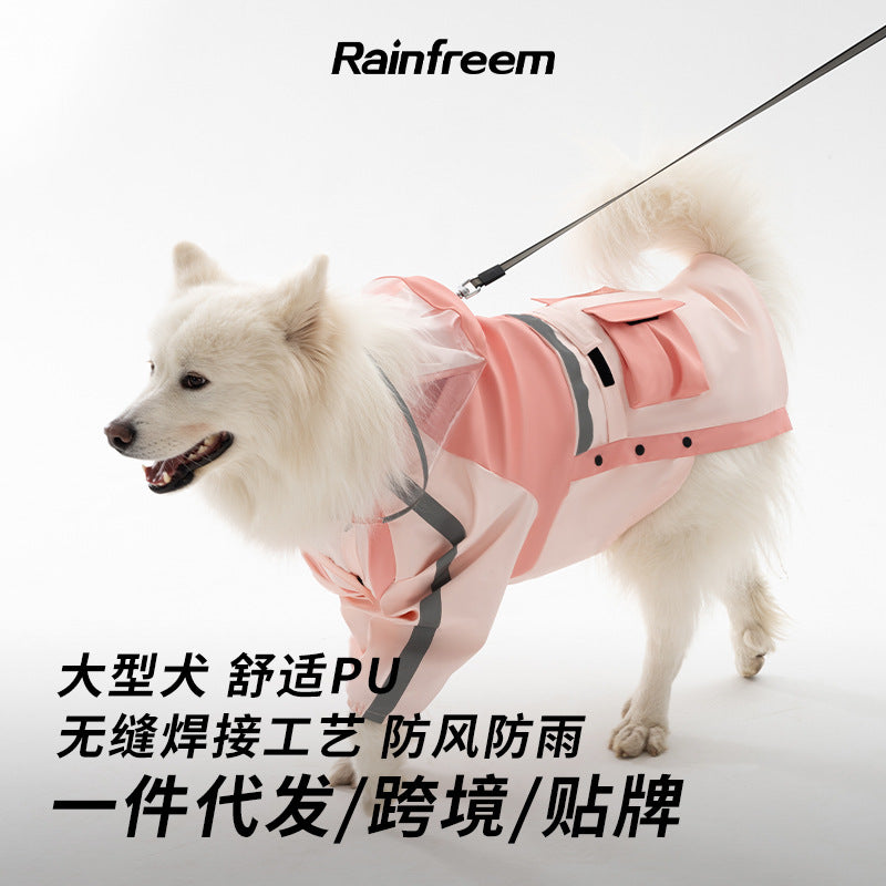 Dog raincoat Samoyed edge animal husbandry golden hair raincoat can be towed reflective pet waterproof rainy day out clothes cross-border