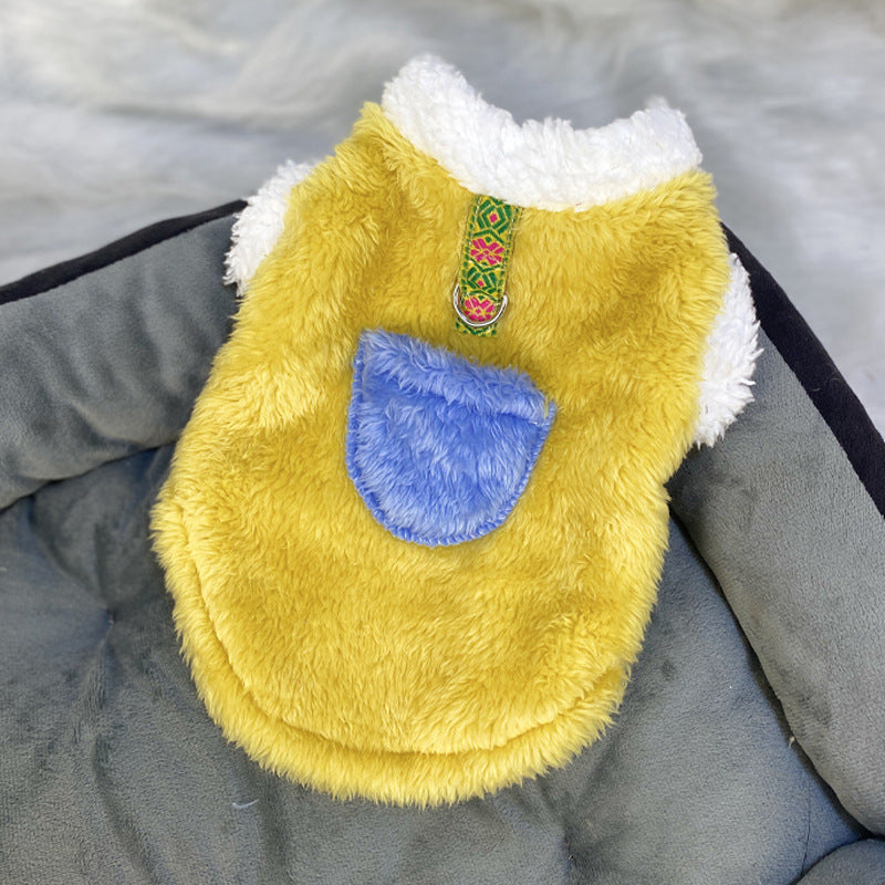 Ultra small dog cat clothes autumn and winter plush four-legged small size puppy teacup dog belt traction thickened warm