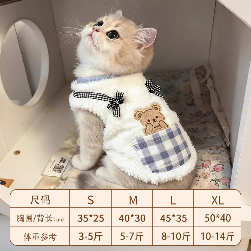 Cat clothes autumn and winter anti-hair loss warm velvet vest British short ragdoll cat blue cat pet cat clothes
