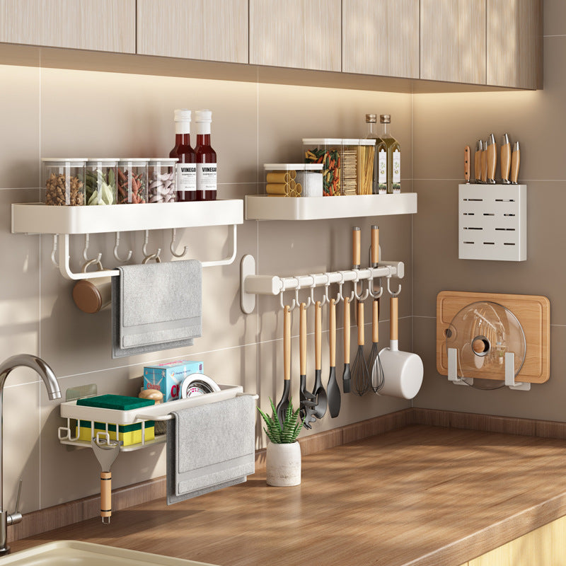 White Kitchen Shelf No Punching Wall Mounted Knife Holder Seasoning Supplies Daquan Household Multifunctional Storage Rack