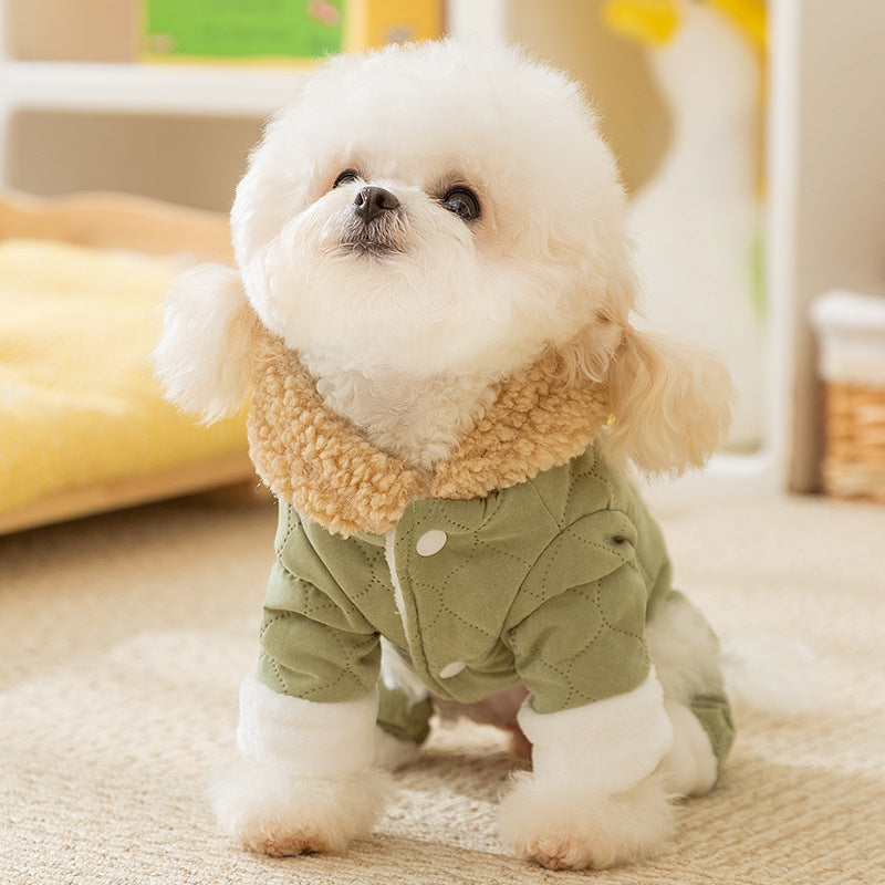 Autumn and winter dog clothes thickened warm quilting cotton pockets traction cat pet than bear four-legged cotton-padded dog clothes