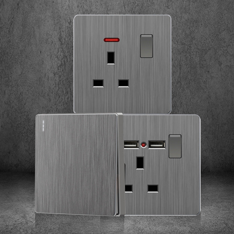 British standard 13a socket usb wall power source home dark gray pull panel British imperial foreign trade