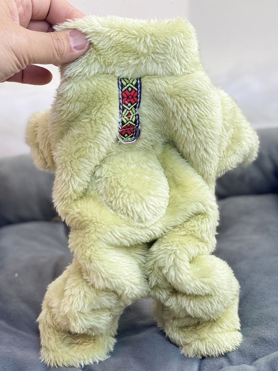 Ultra small dog cat clothes autumn and winter plush four-legged small size puppy teacup dog belt traction thickened warm