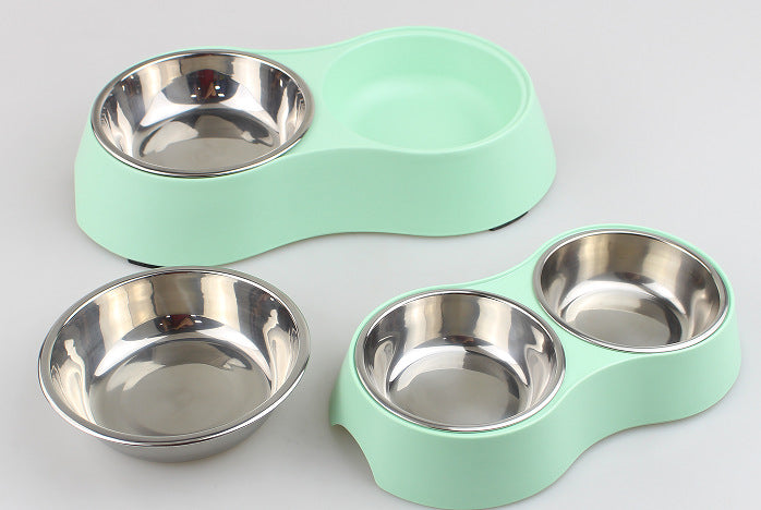 Spot wholesale pet melamine double bowl stainless steel food grade material cat dog pet drinking water feeding pet bowl