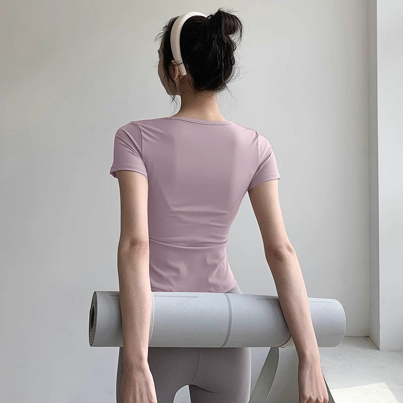 Summer fitness high-end short-sleeved top tight-fitting quick-drying training outdoor running sports Lulu yoga clothes women