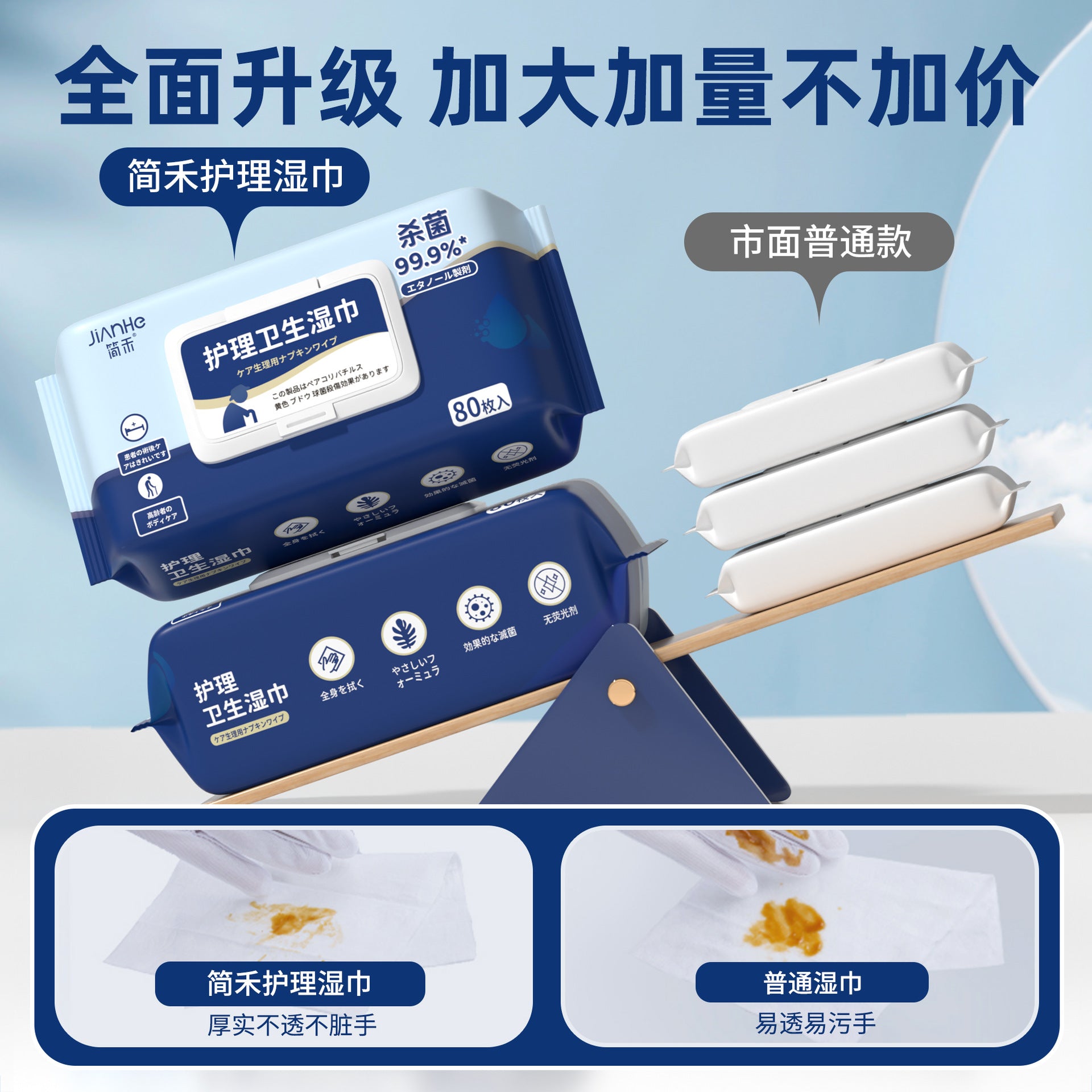 Middle-aged and elderly care wipes, enlarged and thickened adult large hygiene special cleaning, private parts wiping, body bedridden elderly