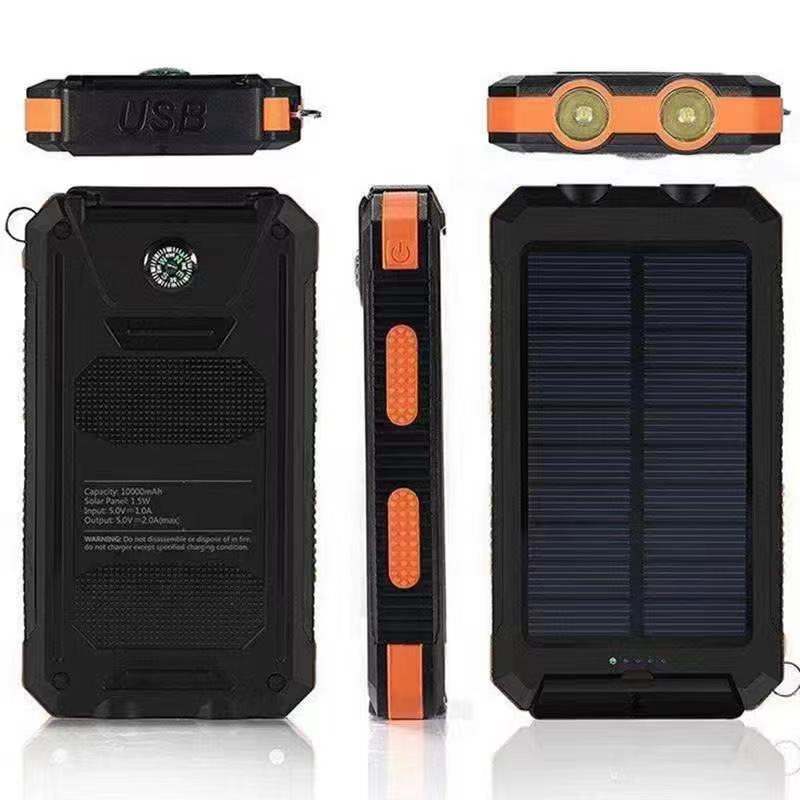 New strong waterproof solar mobile power supply 20000mah compass mobile phone Amazon with double light power bank