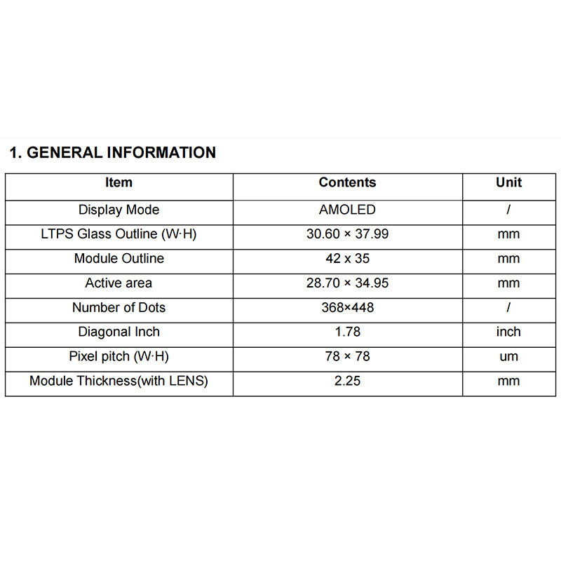 Manufacturers supply 1.78-inch AMOLED 368 * 448 resolution smart wearable handheld instrument device display