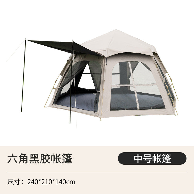 Tent outdoor 3-4 people automatic camping folding canopy 2-in-1 vinyl quick opening hexagonal equipment wholesale