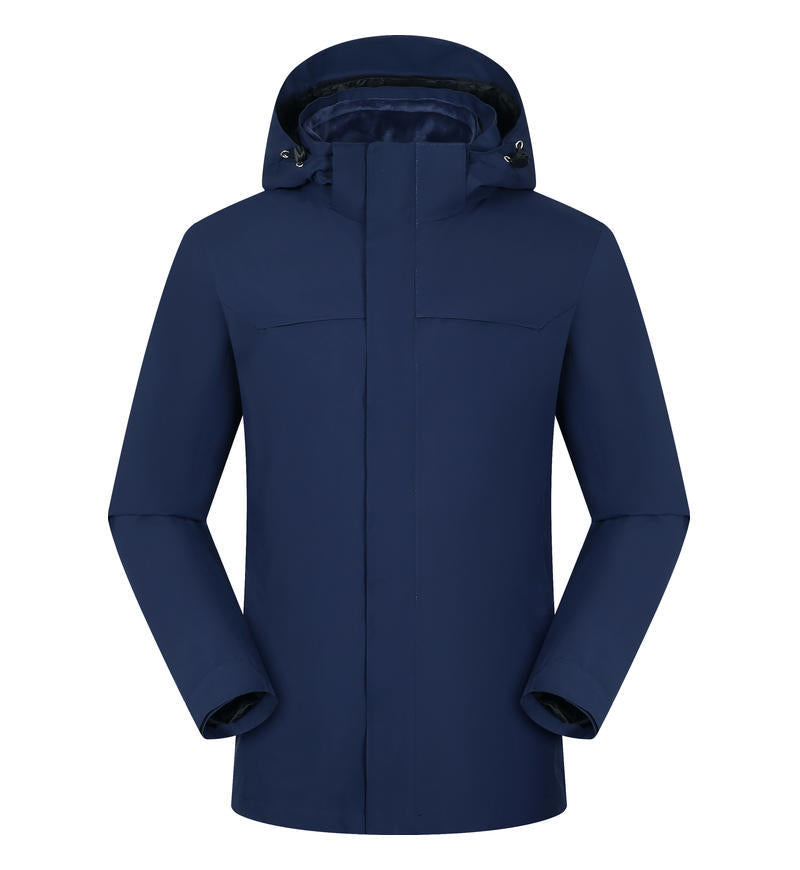 Waterproof windbreaker jacket men's hooded hard shell sports jacket national standard tooling outdoor three-in-one jacket customization