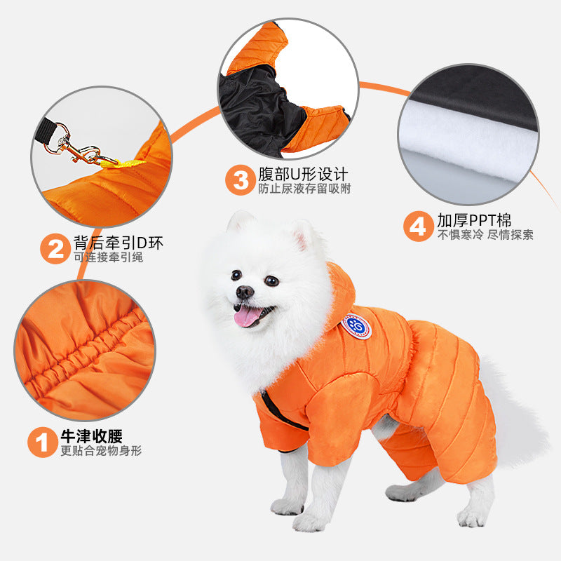 Dog clothes Autumn and winter thickened cotton-padded clothes Small dog Teddy Bigbear Pomeranian winter warm and waterproof four-legged clothes