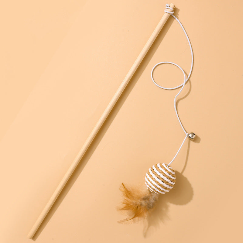 Cat toy wooden pole cat teaser stick linen mouse gray white handheld interactive cat teaser handle wooden handle manufacturer spot batch