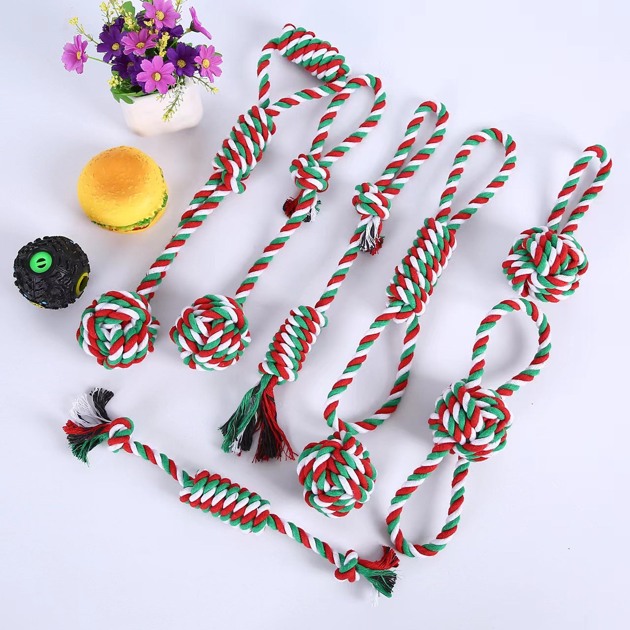 Amazon popular pet products dog cotton rope toy grinding teeth pet toy set Christmas dog toy gift