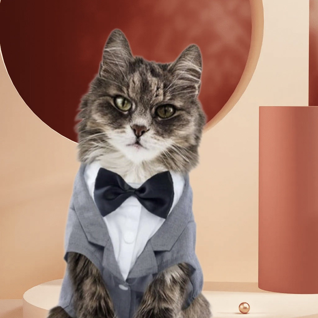Pet cat fashion tuxedo suit holiday kitten shirt clothes wedding dress with bow tie cat dress