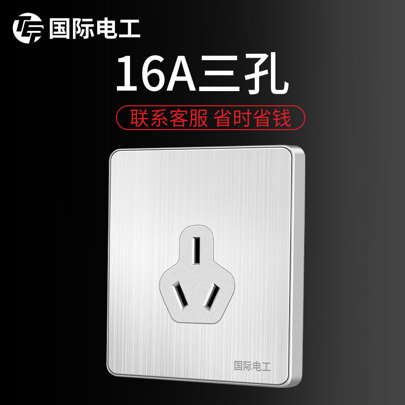International Electrical Switch Socket Panel Porous Stainless Steel Power Supply Household Wall Type One Open Five Hole Single Control Double Control