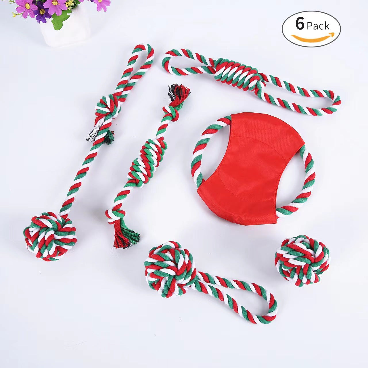 Amazon popular pet products dog cotton rope toy grinding teeth pet toy set Christmas dog toy gift