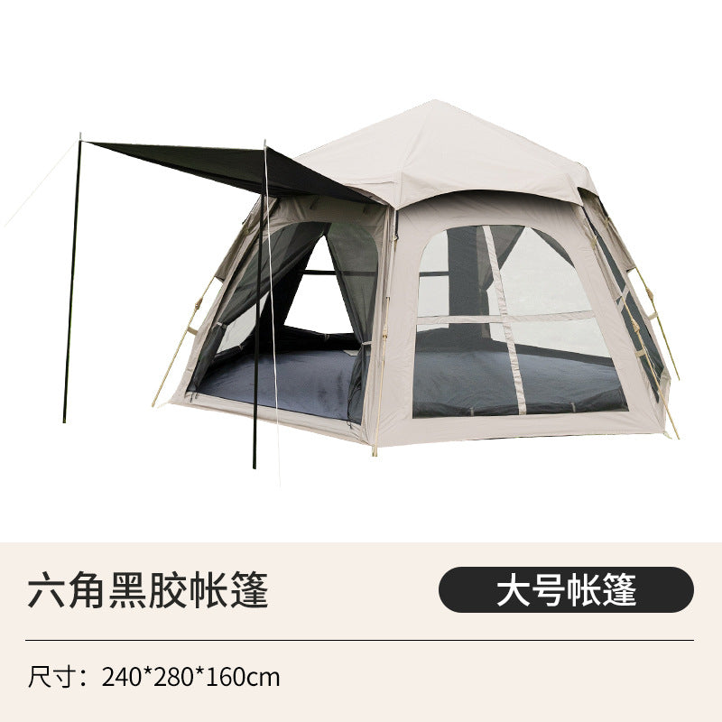 Tent outdoor 3-4 people automatic camping folding canopy 2-in-1 vinyl quick opening hexagonal equipment wholesale