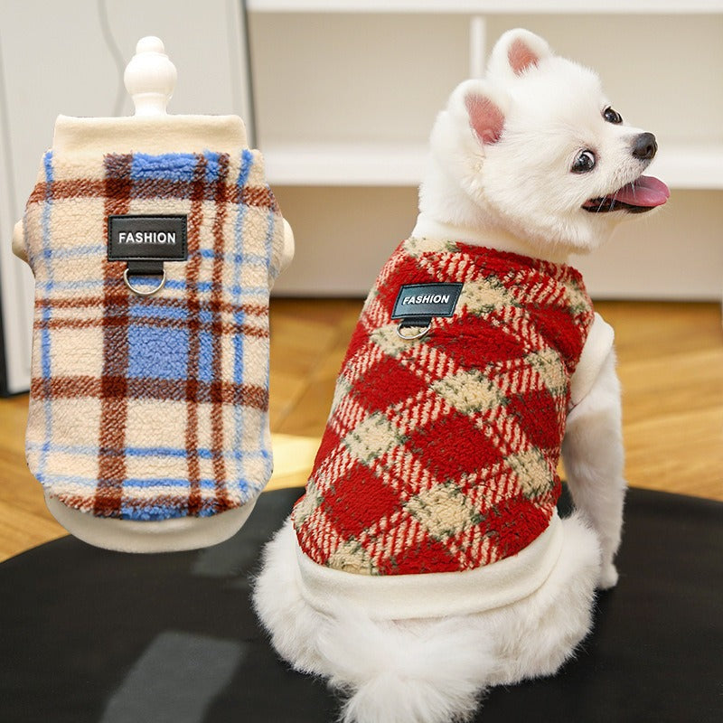 Cat and dog clothes Cat and dog small dog Bigbear teddy autumn and winter warm rainbow striped fleece vest traction can be wholesale