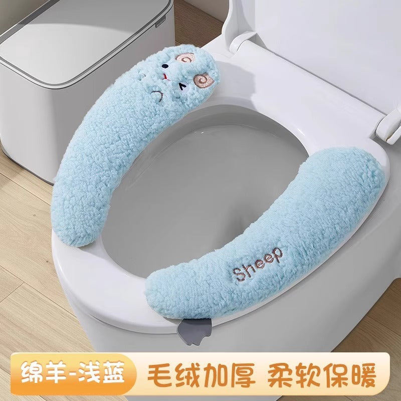 Essential toilet seat in autumn and winter, fleece to keep warm, cartoon cute, universal sticky for home use, lamb monster lamb fleece
