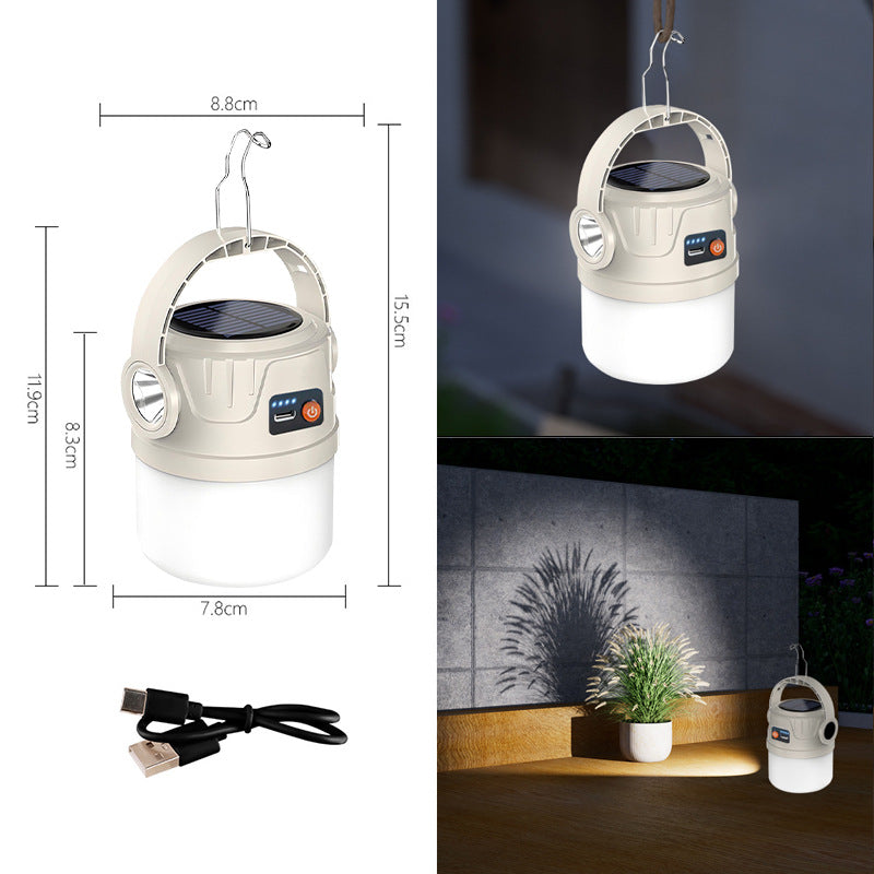 Solar camping light dual light source electric display lighting portable horse light charging long battery life outdoor camping tent light