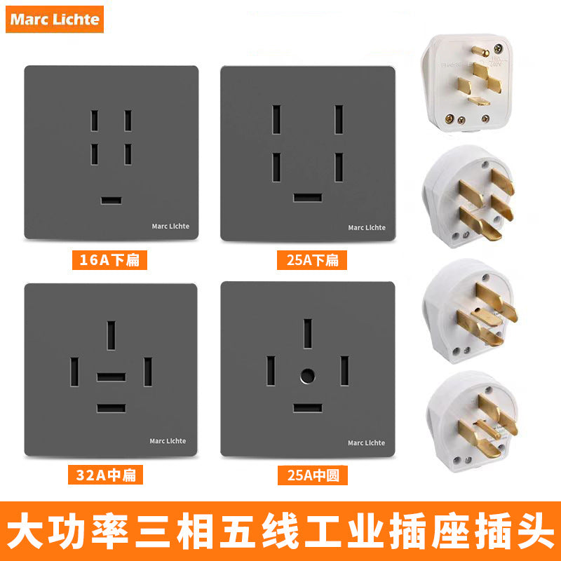380V three-phase five-wire five-hole industrial plug 16A/25A wall socket 5-core air conditioner high-power 86 type 440v