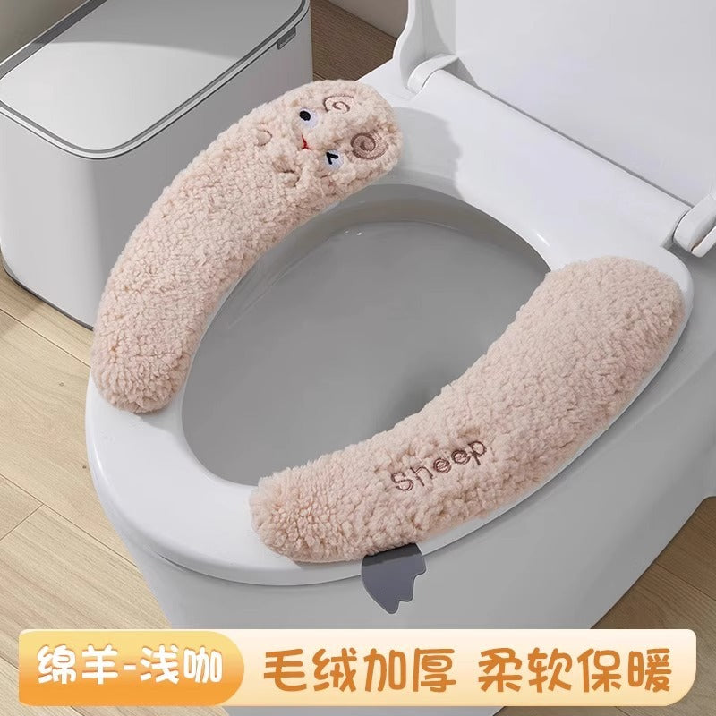 Essential toilet seat in autumn and winter, fleece to keep warm, cartoon cute, universal sticky for home use, lamb monster lamb fleece