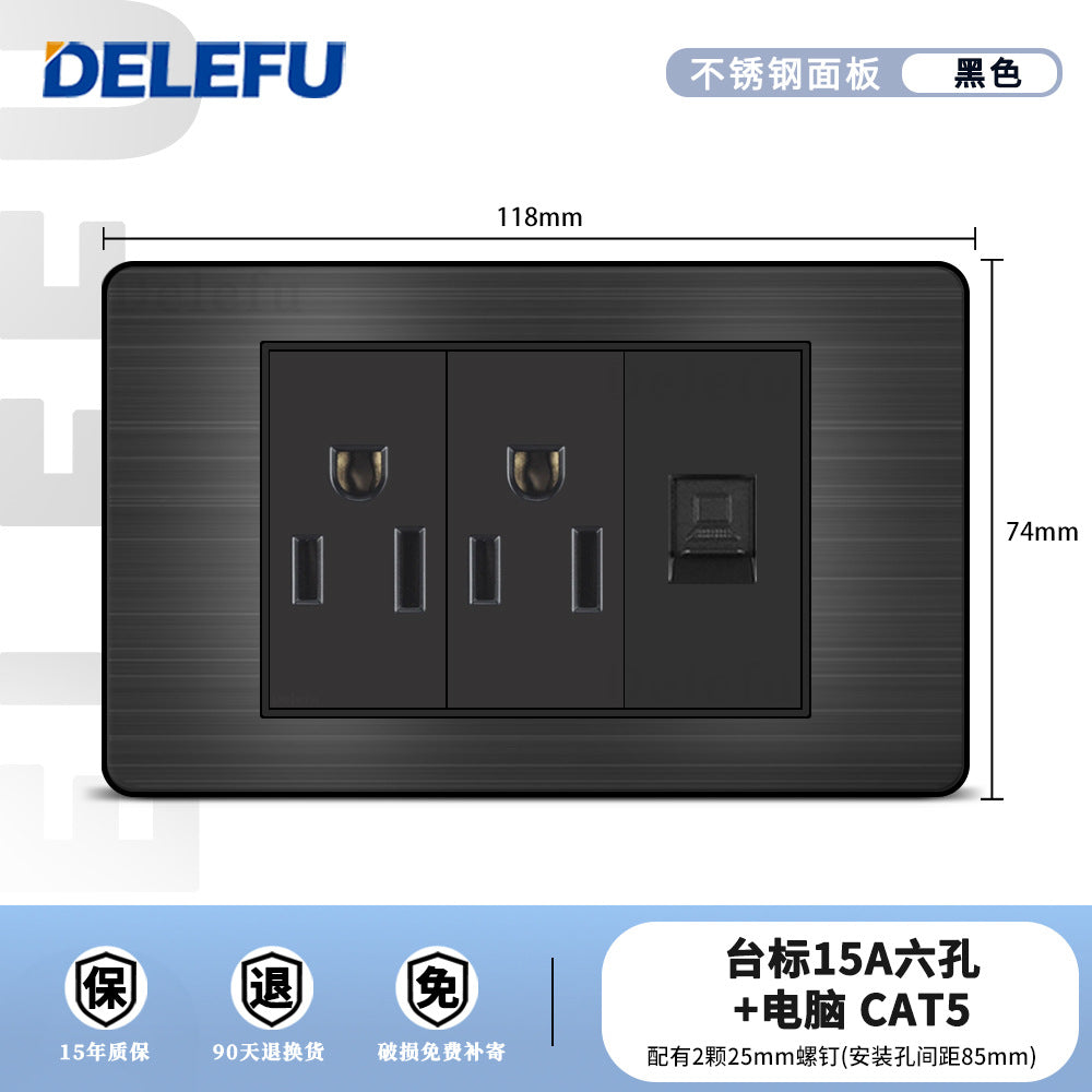One piece of hair generation black plug stainless steel American standard type-C fast charging socket table standard switch usb into the wall type