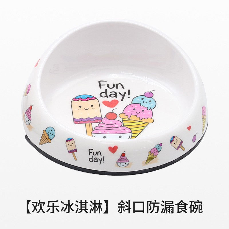 Dog bowl care, pet cervical spine anti-knock, food grade imitation porcelain, universal for cats and dogs, increased capacity, oblique mouth leak-proof