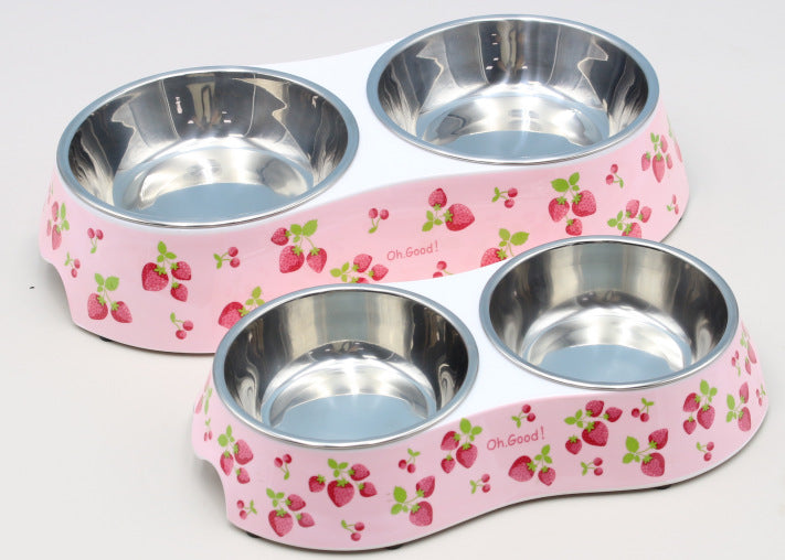 Spot wholesale pet melamine double bowl stainless steel food grade material cat dog pet drinking water feeding pet bowl
