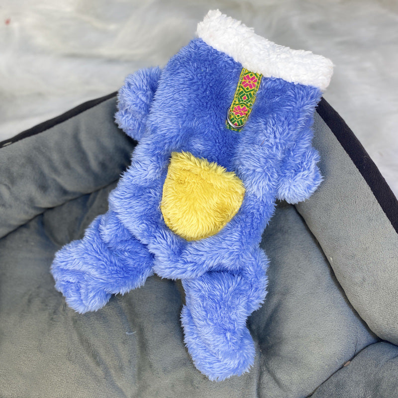 Ultra small dog cat clothes autumn and winter plush four-legged small size puppy teacup dog belt traction thickened warm