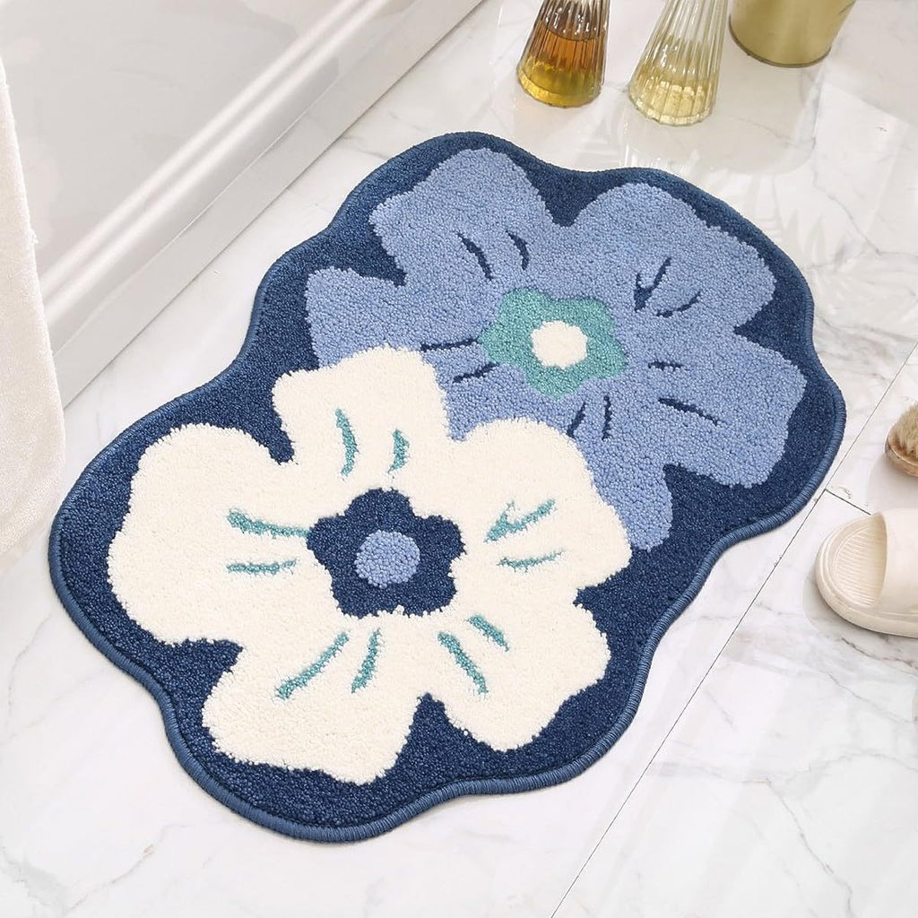 Small fresh new imitation cashmere flower porch toilet bathroom bathroom water absorption non-slip quick drying home foot cushion