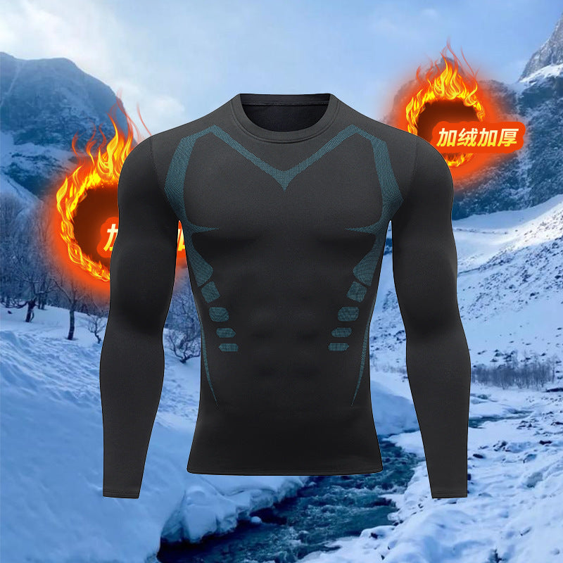Warm men's suit tight-fitting velvet warm long johns outdoor running sports quick-drying fitness clothes autumn and winter