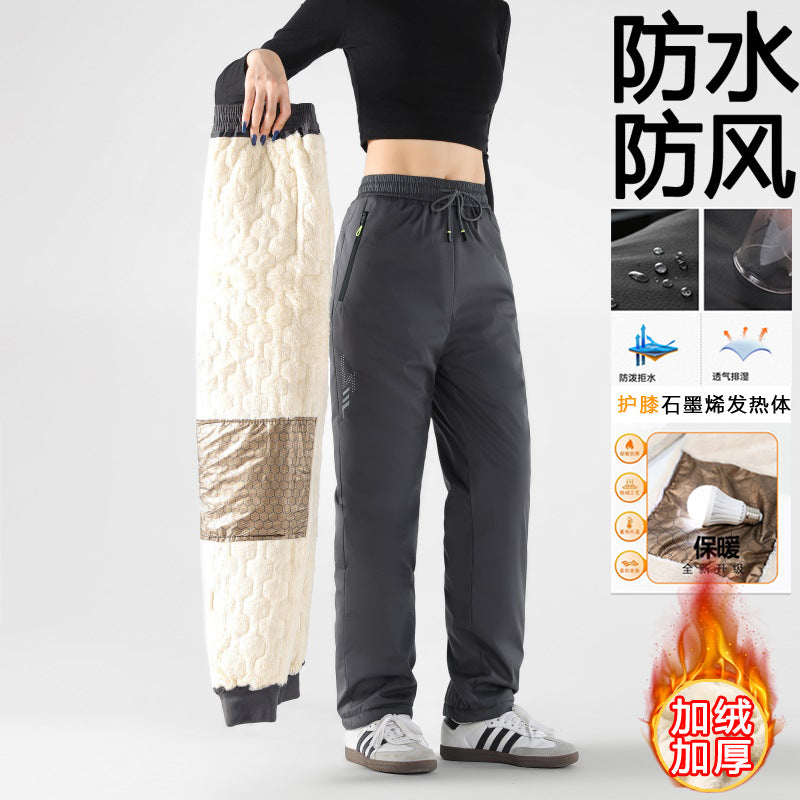 Charge pants women's waterproof, windproof and cold-proof piled thickened warm sub-zero graphene knee pads cycling lamb wool trousers
