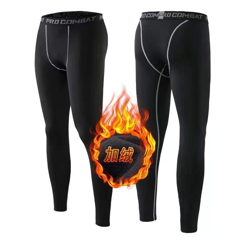 Autumn and winter velvet warm sports leggings men's basketball running training outdoor leggings high elastic quick drying fitness pants