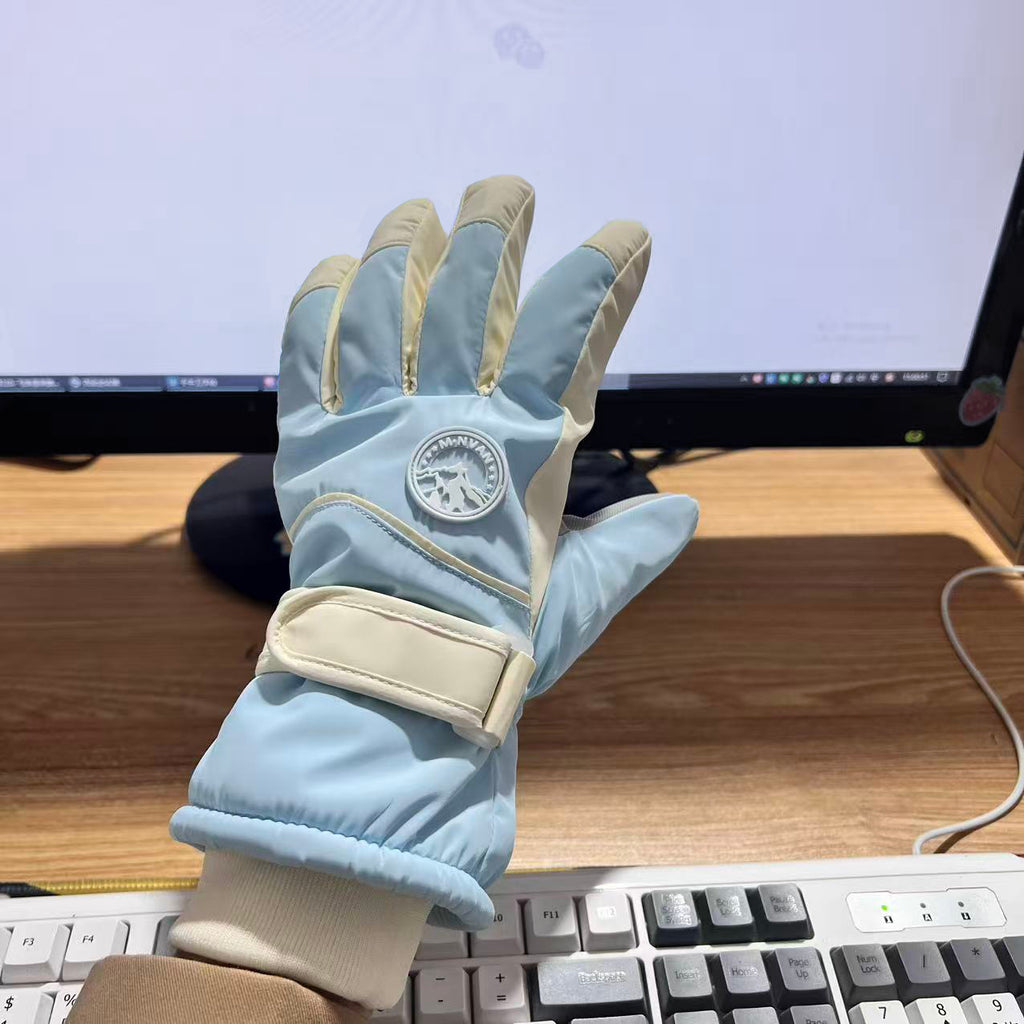 Ski gloves women's winter riding warm thickened velvet cotton cold and windproof touch screen outdoor cute anti-splashing